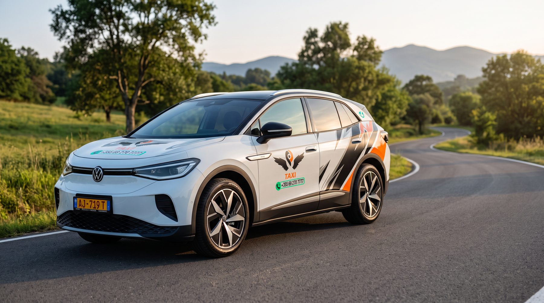 VW ID.4 electric taxi on the road